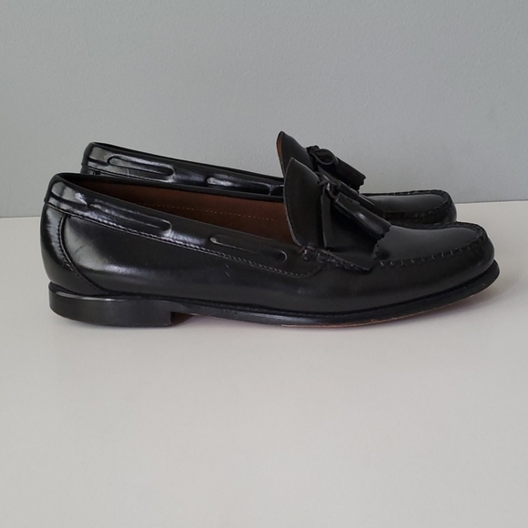 LL Bean Black Leather Tassel Slip On Dress Shoes